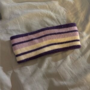 Striped Purple and Cream Headband and beanie set